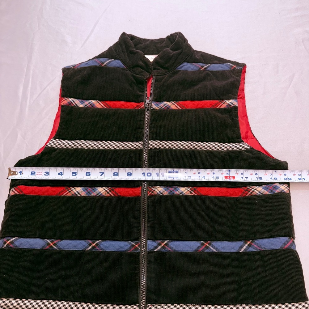 VTG Susan Bristol S Black Corduroy Puffer Vest Plaid Gingham Trim folk‎ holiday - Picture 8 of 10